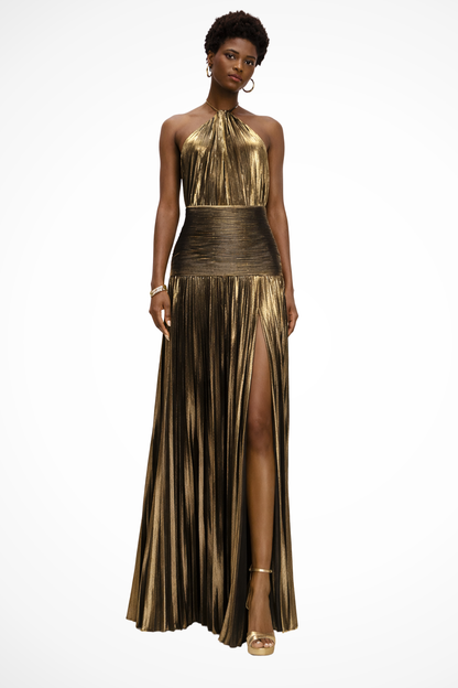 Serena | Pleated Halter Wedding Guest Maxi Dress