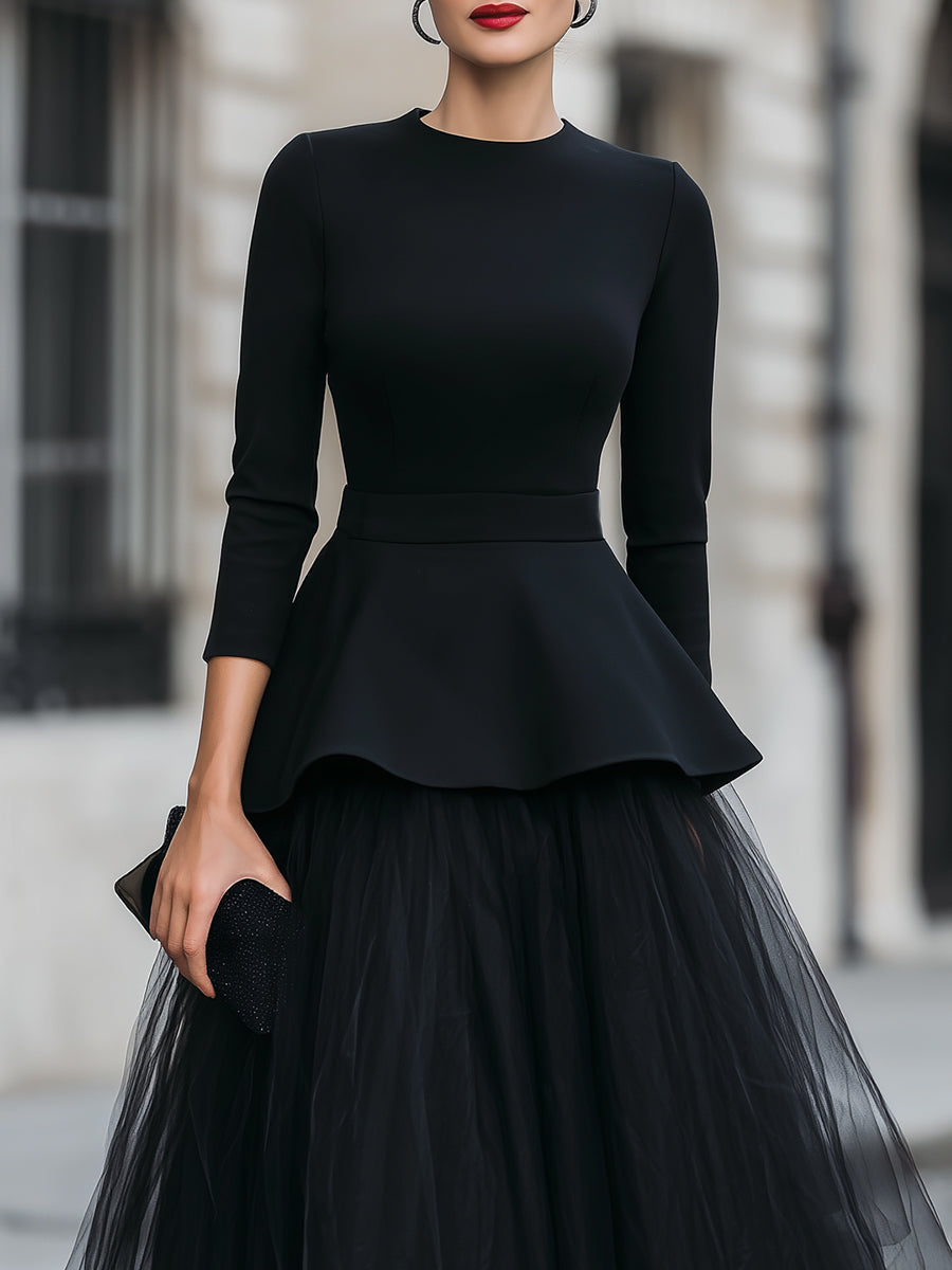 Vivienne | Peplum Top & Layered Midi Skirt Set