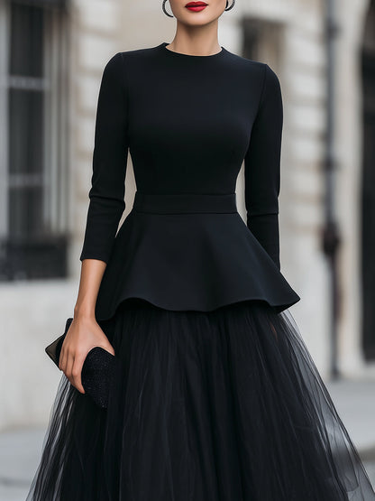Vivienne | Peplum Top & Layered Midi Skirt Set