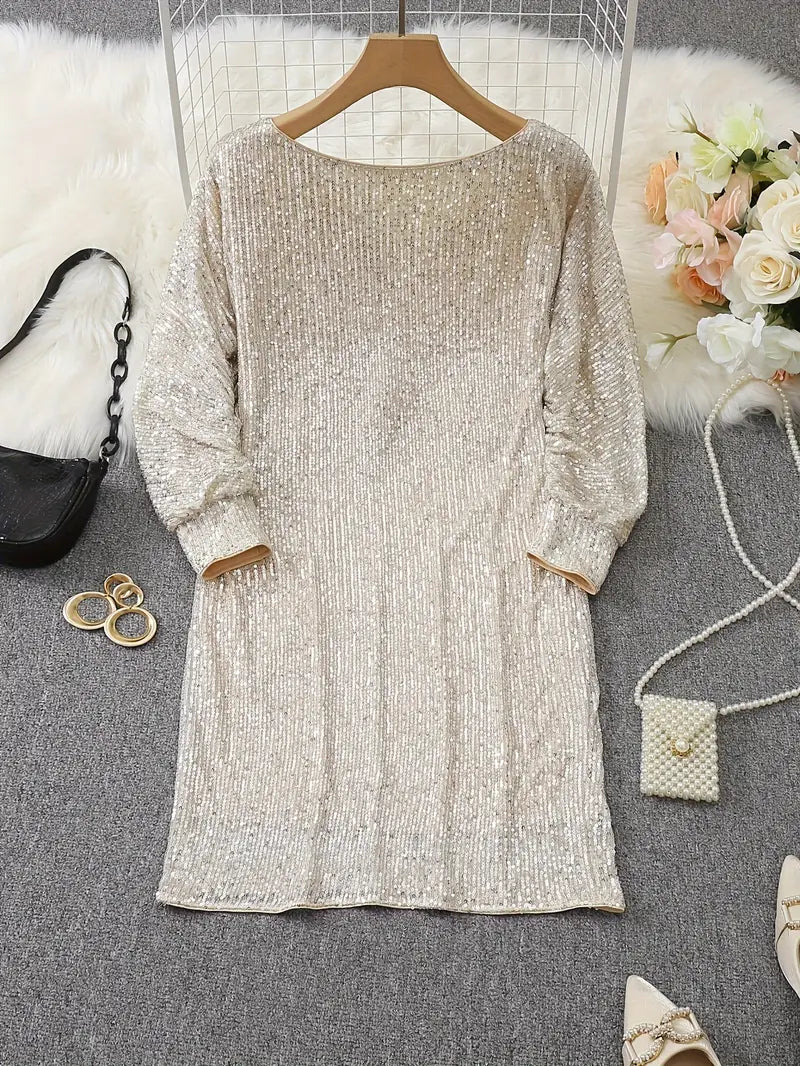 Estelle | Sequin Off-Shoulder Long-Sleeve Mini Dress