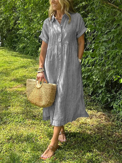 Adrienne | Striped Button-Up Midi Dress