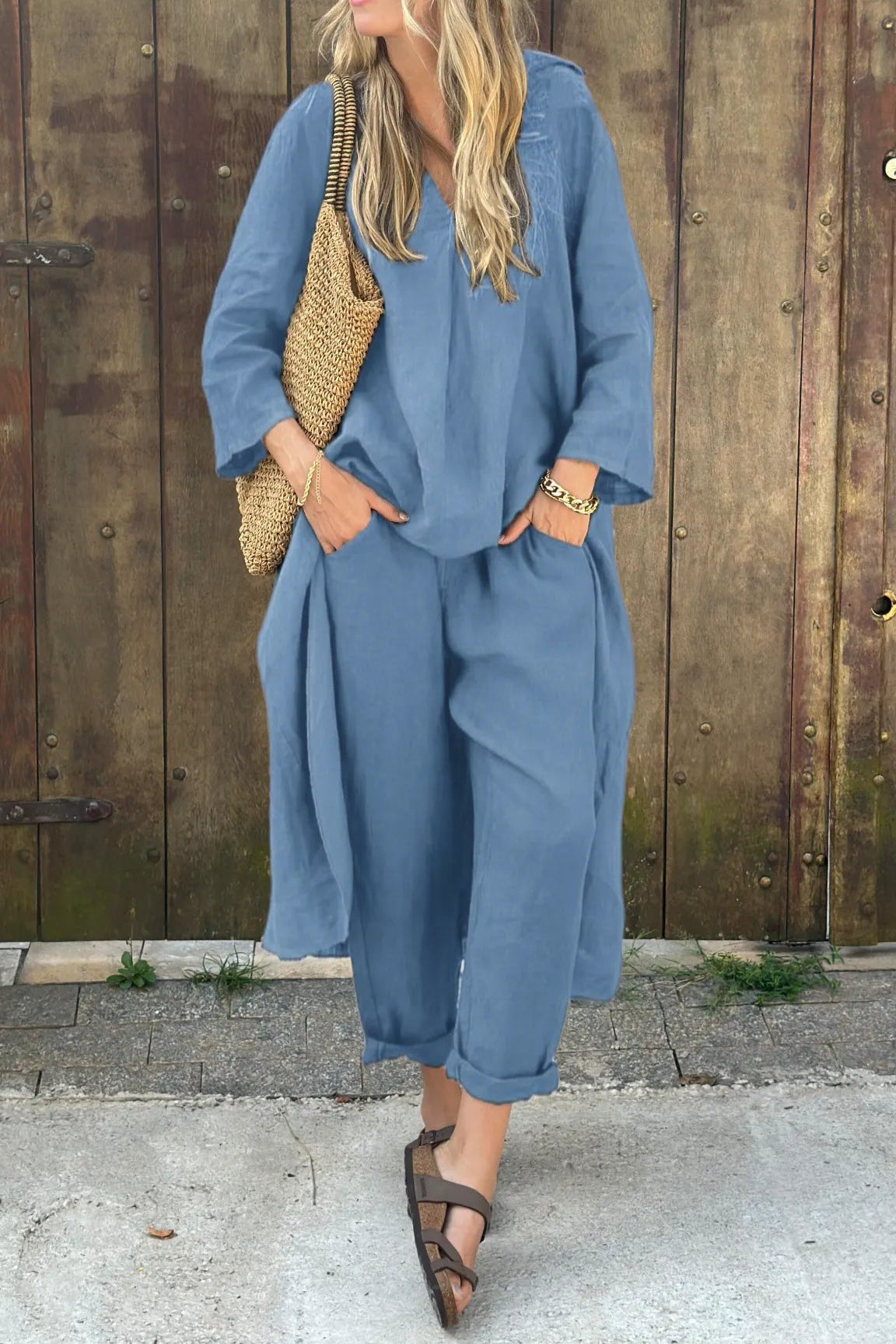 Reine | Long-Sleeve Top & Wide-Leg Pants Set