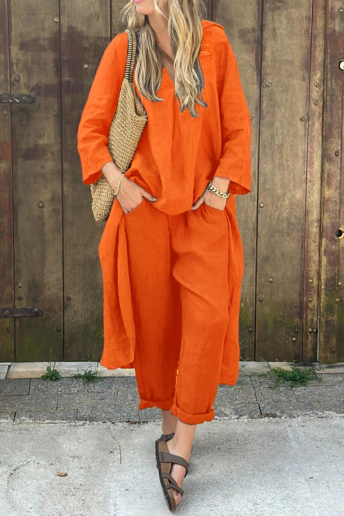 Reine | Long-Sleeve Top & Wide-Leg Pants Set