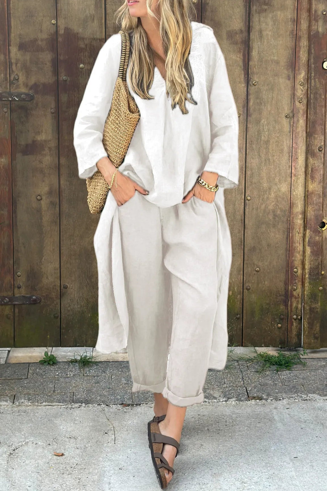 Reine | Long-Sleeve Top & Wide-Leg Pants Set