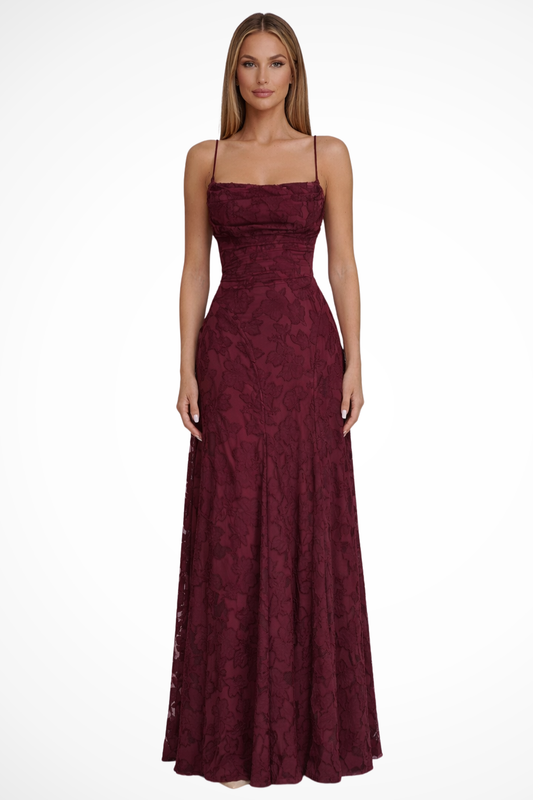 Iris | Floral Jacquard Wedding Guest Maxi Dress