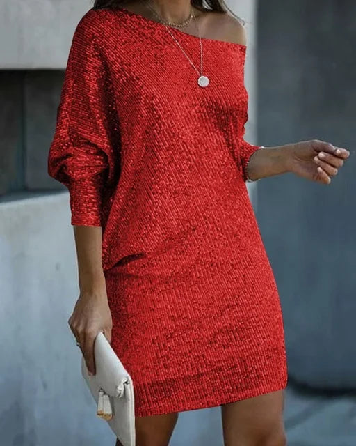 Estelle | Sequin Off-Shoulder Long-Sleeve Mini Dress