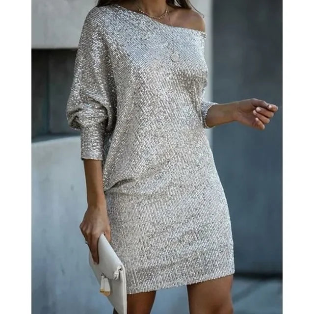 Estelle | Sequin Off-Shoulder Long-Sleeve Mini Dress