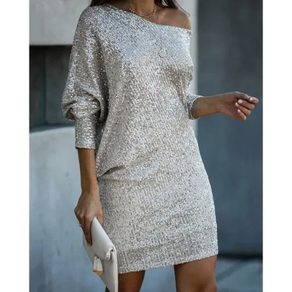 Estelle | Sequin Off-Shoulder Long-Sleeve Mini Dress