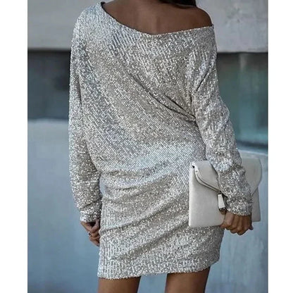 Estelle | Sequin Off-Shoulder Long-Sleeve Mini Dress