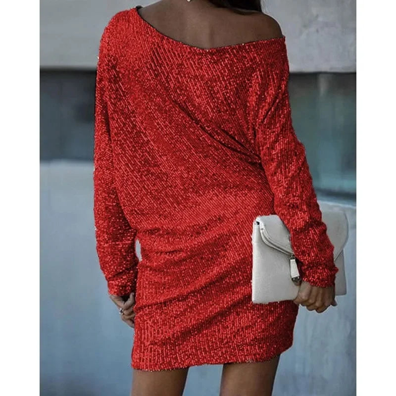Estelle | Sequin Off-Shoulder Long-Sleeve Mini Dress