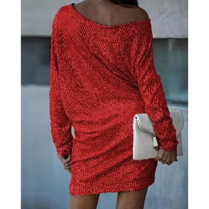 Estelle | Sequin Off-Shoulder Long-Sleeve Mini Dress