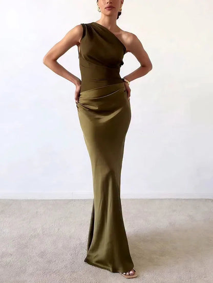 Zafira | One-Shoulder Pleated Wedding Guest Maxi Dress