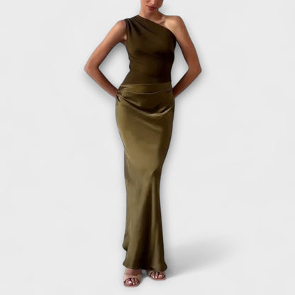 Vivienne | One Shoulder Pleated Asymmetric Prom Maxi Dress