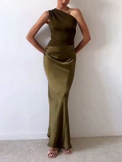 Zafira | One-Shoulder Pleated Wedding Guest Maxi Dress