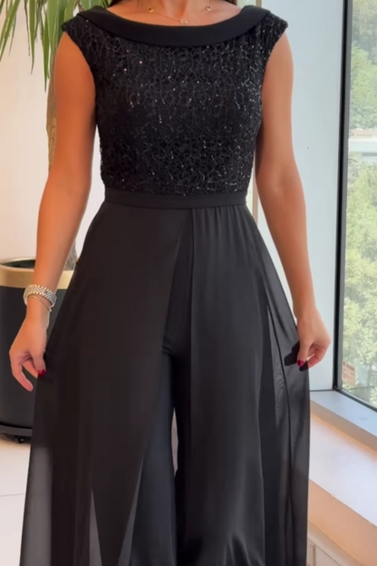 Corinne | Textured Crew Neck Jumpsuit