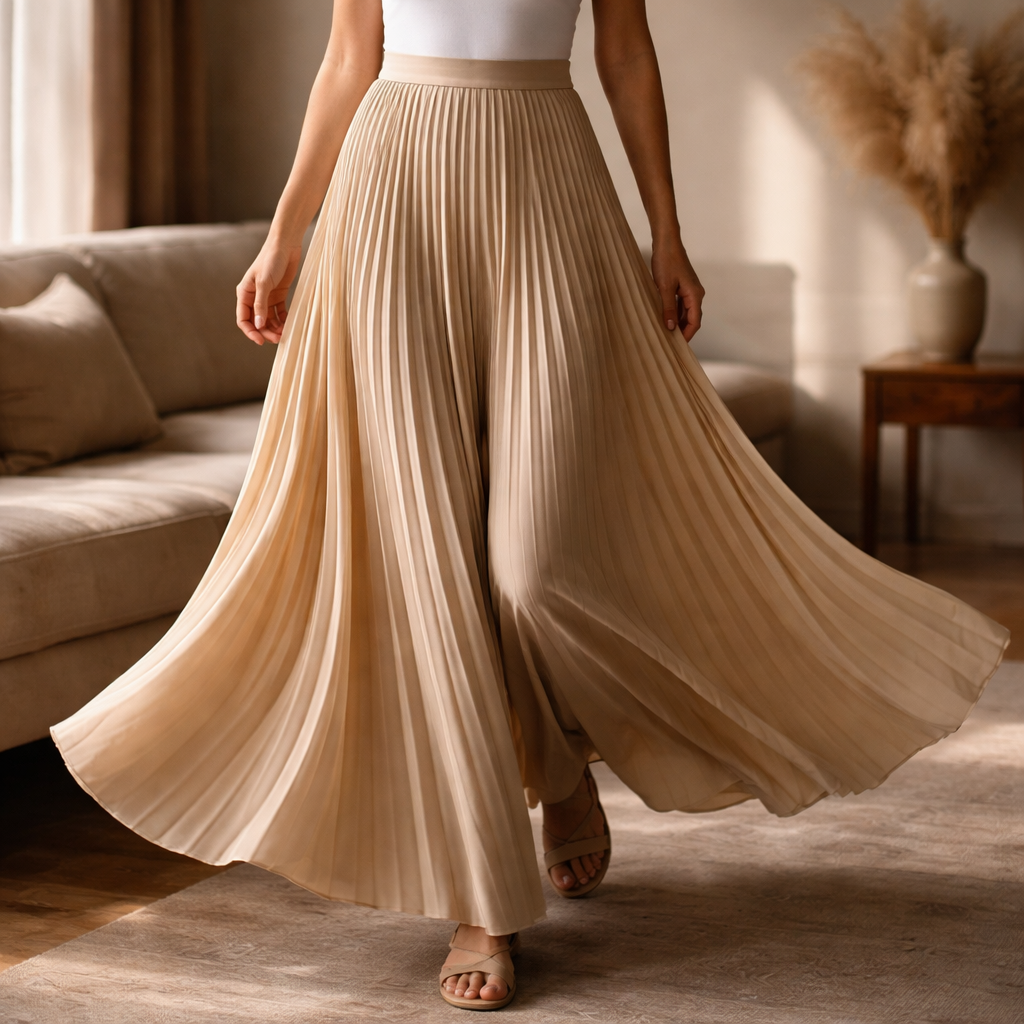 Cassia | Satin Pleated A-Line Skirt