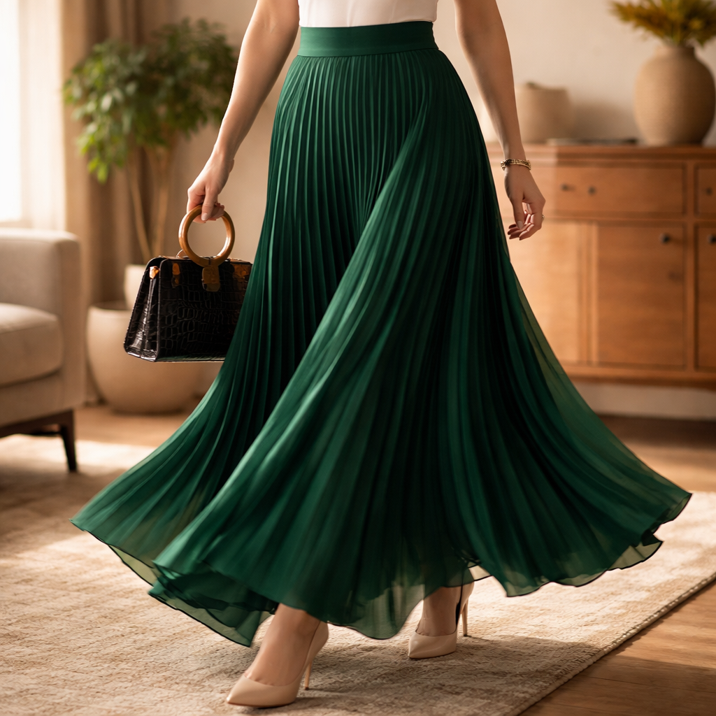 Cassia | Satin Pleated A-Line Skirt