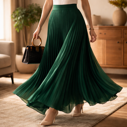 Cassia | Satin Pleated A-Line Skirt