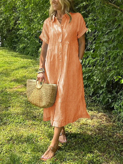 Adrienne | Striped Button-Up Midi Dress