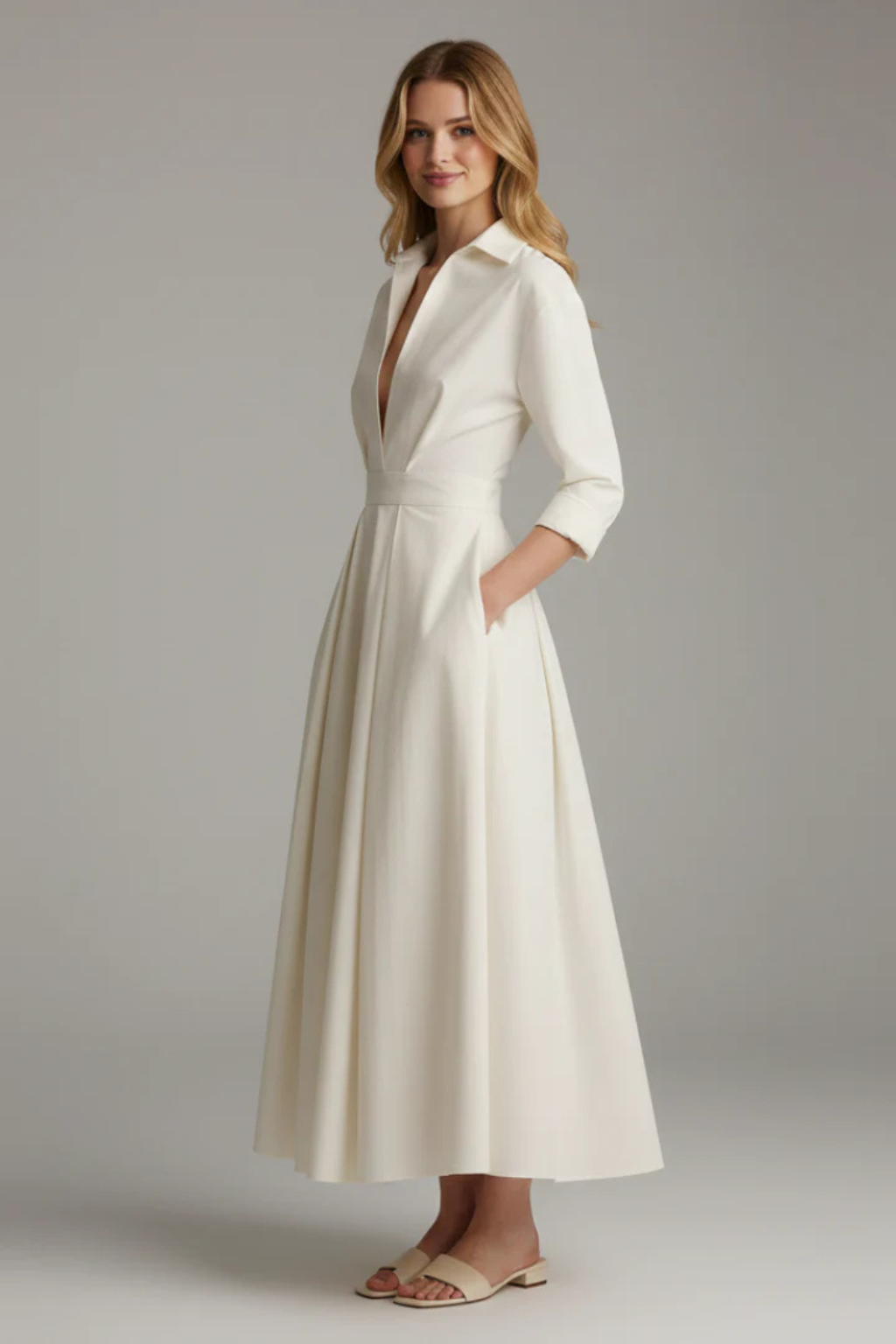 Marlowe | Button Front Pleated Midi Dress