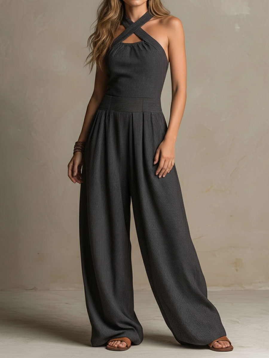 Quinn | Crisscross Halter Wide-Leg Jumpsuit