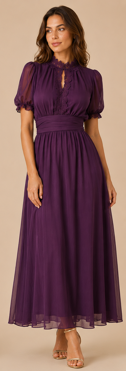 Ondine | Short Sleeve Keyhole Maxi Dress