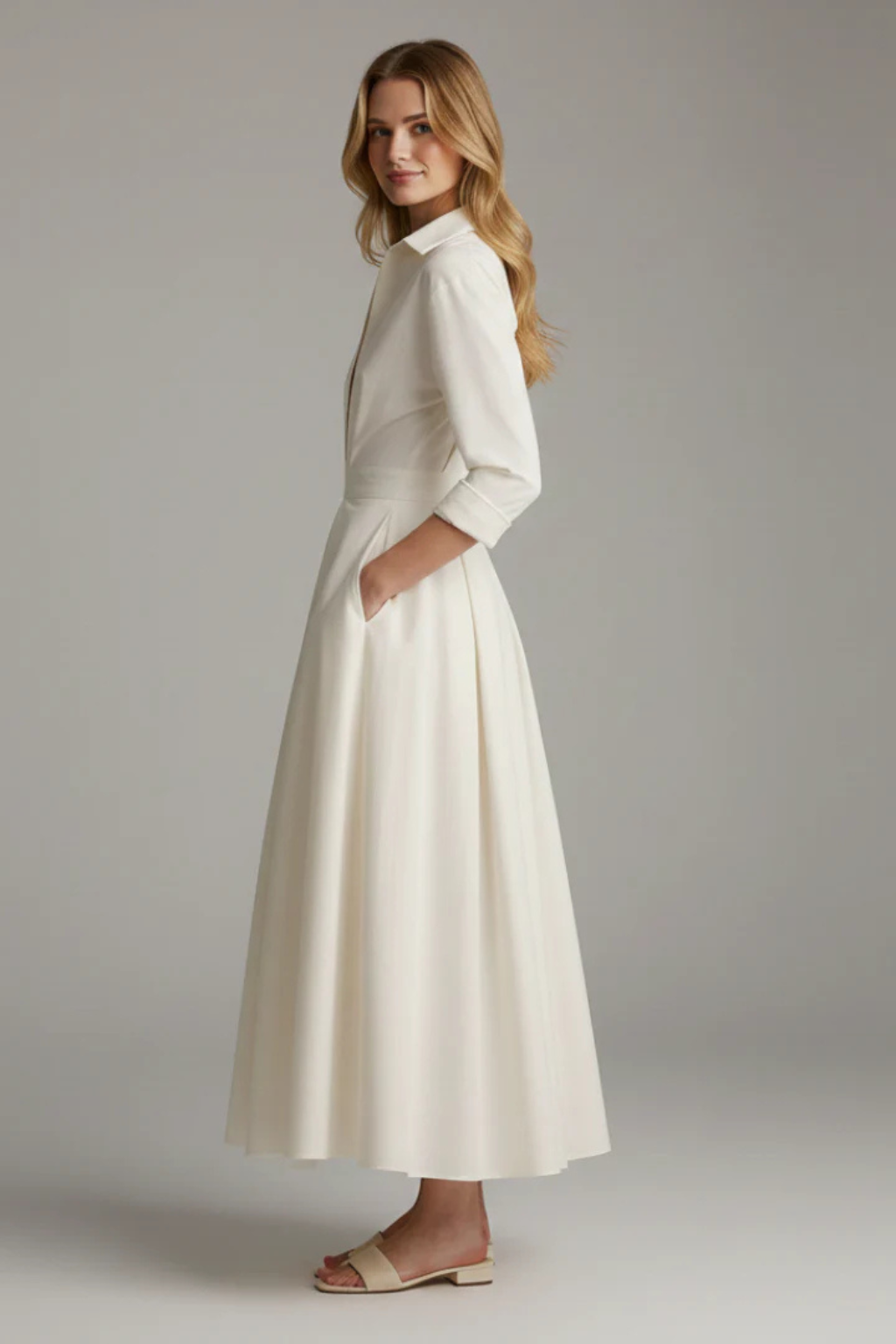 Marlowe | Button Front Pleated Midi Dress