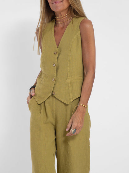 Vera | Buttoned Vest and Wide-Leg Trouser Set