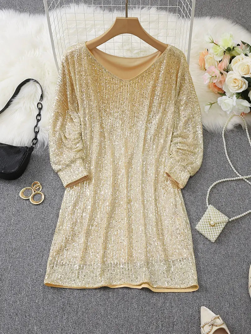 Estelle | Sequin Off-Shoulder Long-Sleeve Mini Dress