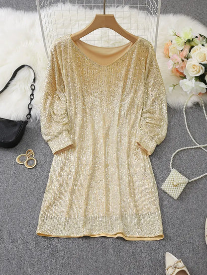 Estelle | Sequin Off-Shoulder Long-Sleeve Mini Dress