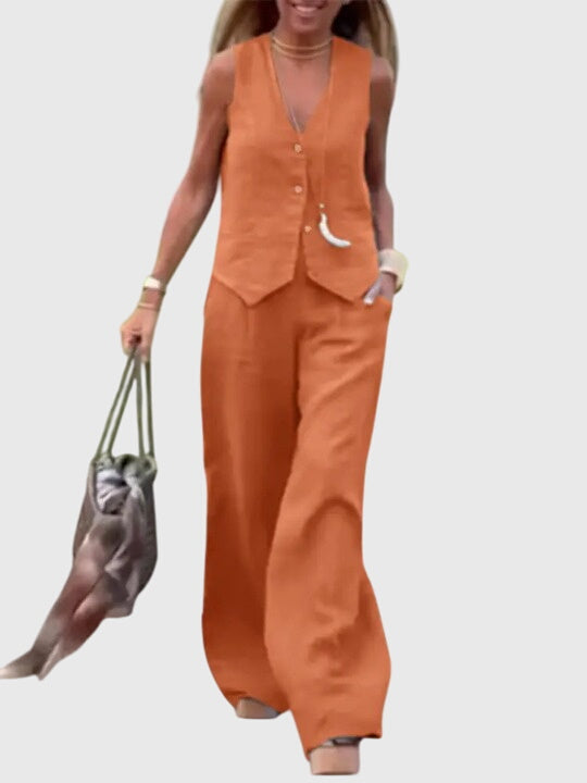 Tabitha | Sleeveless Vest & Wide Leg Pants Set