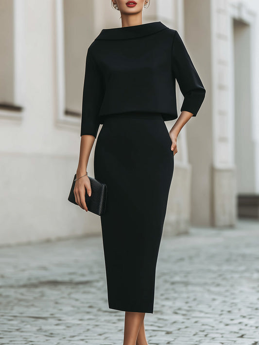 Margot | Boat Neck Top & Midi Skirt Set