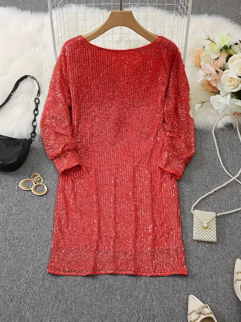 Estelle | Sequin Off-Shoulder Long-Sleeve Mini Dress