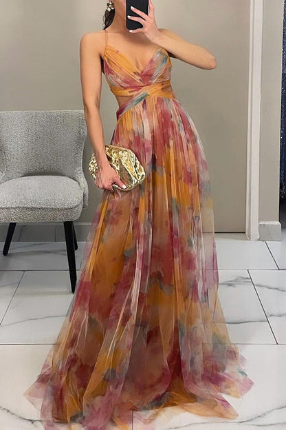 Roselina | Floral Lace-Up Back Wedding Guest Maxi Dress