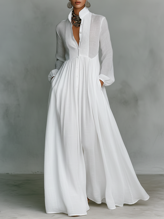 Maribel | Stand Collar Long Sleeve Shirt Maxi Dress