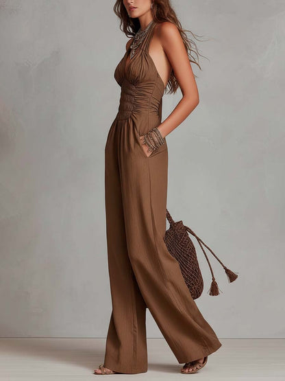 Talitha | Halter Smocked Wide-Leg Jumpsuit