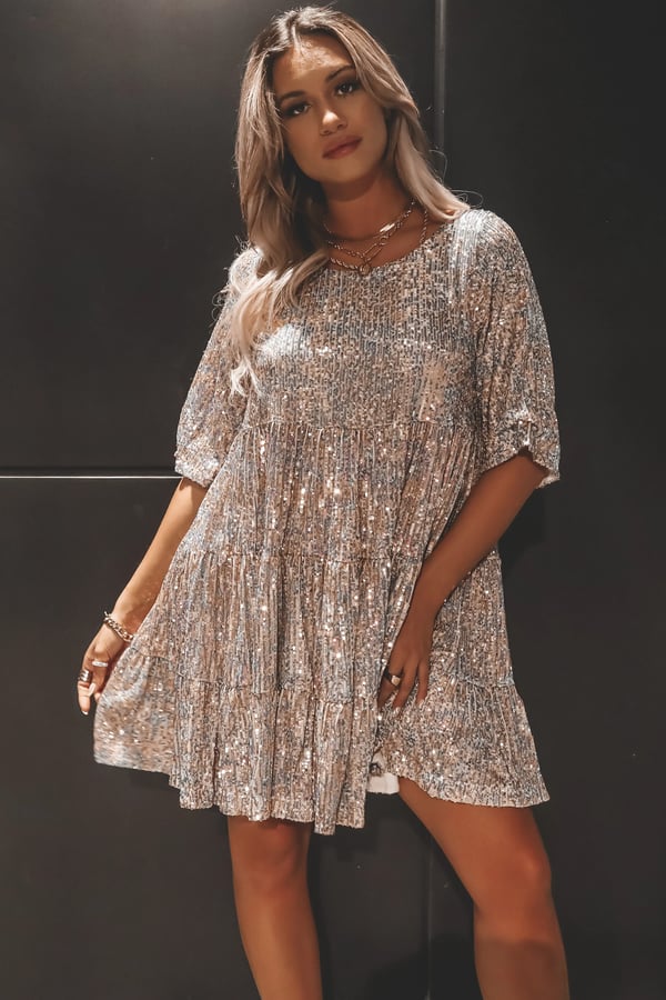 Vinca | All-Over Sequin Tiered Mini Cocktail Dress