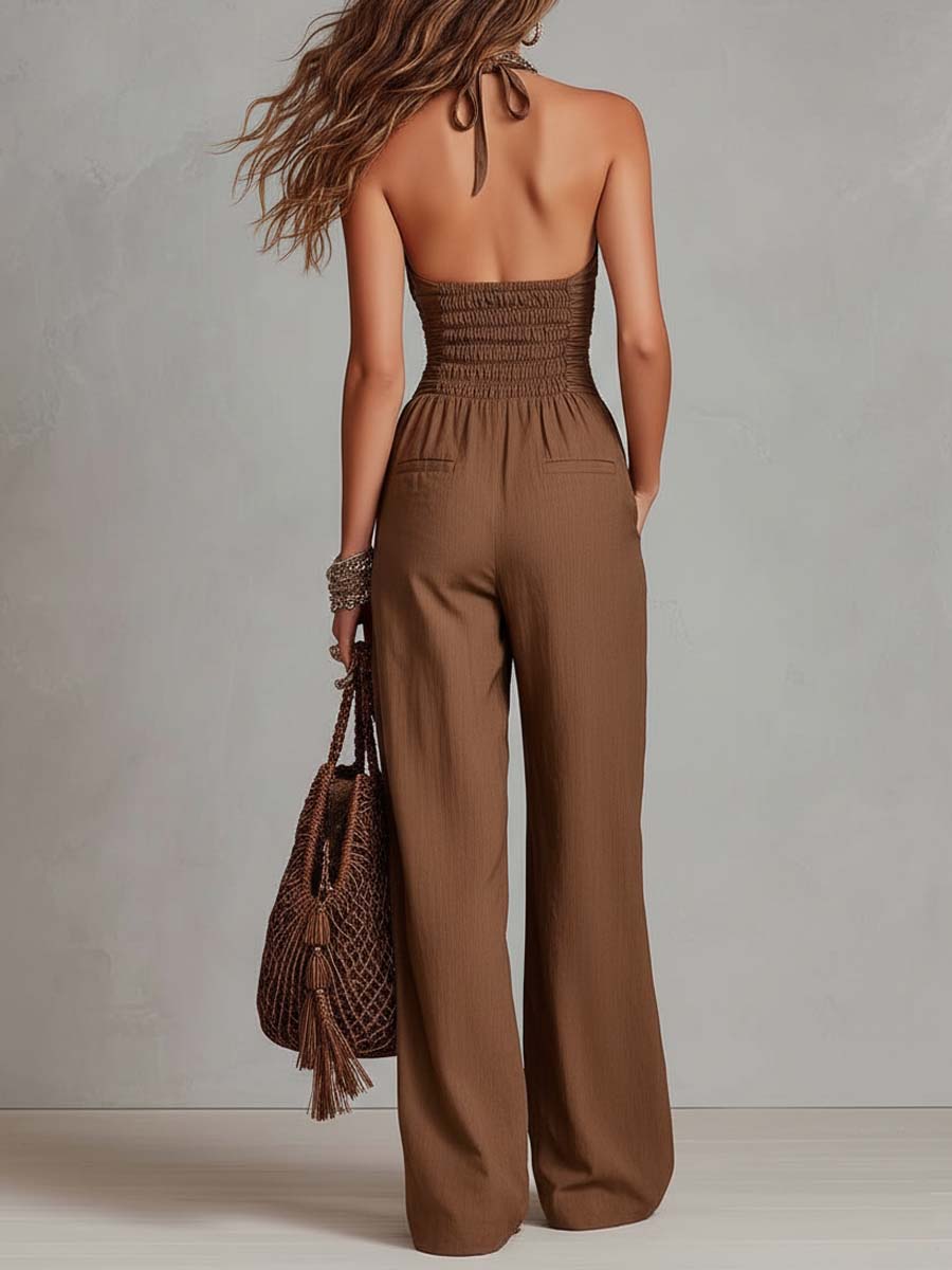 Talitha | Halter Smocked Wide-Leg Jumpsuit