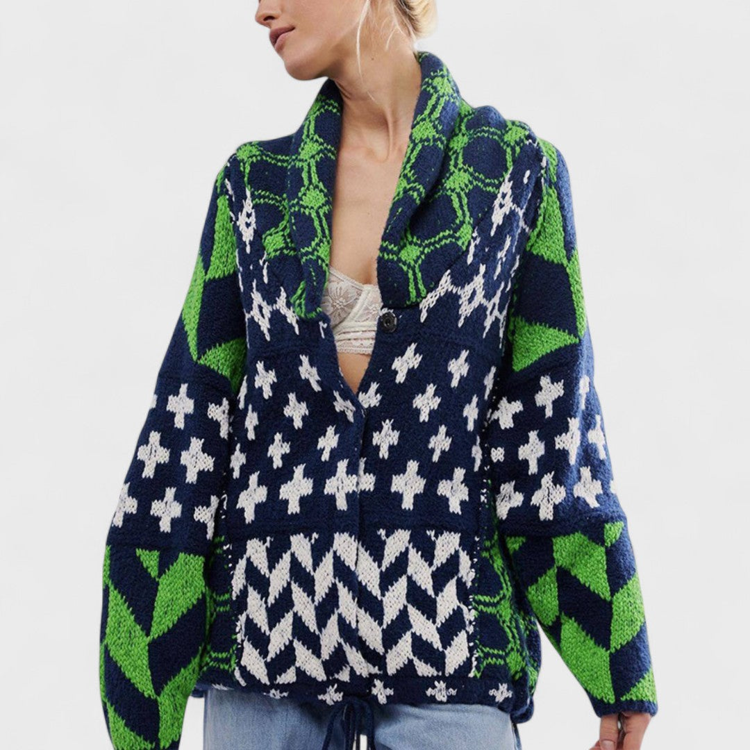 Portia – Vintage Cardigan with Button-Down Collar and Long Sleeves