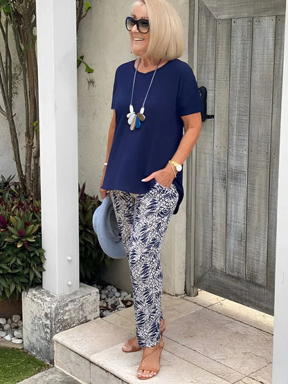 Lambertine | Top & Printed Tapered Pants Set