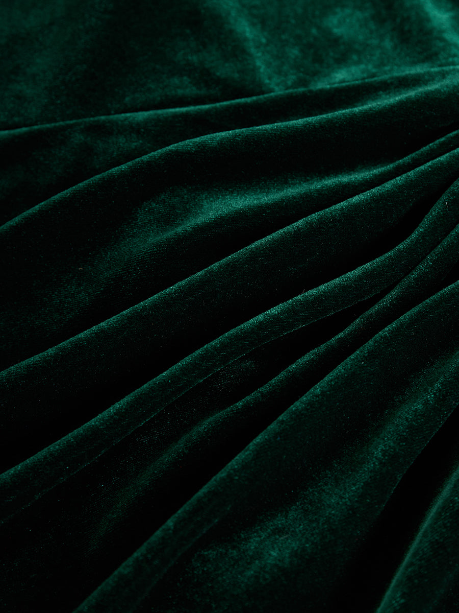 Velloré | Ruffle Neck Long Sleeve Velvet Midi Dress