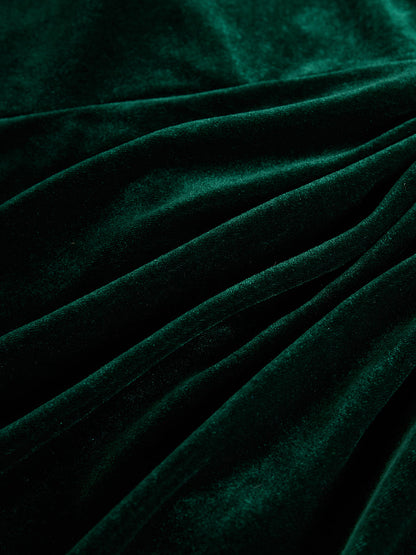 Velloré | Ruffle Neck Long Sleeve Velvet Midi Dress