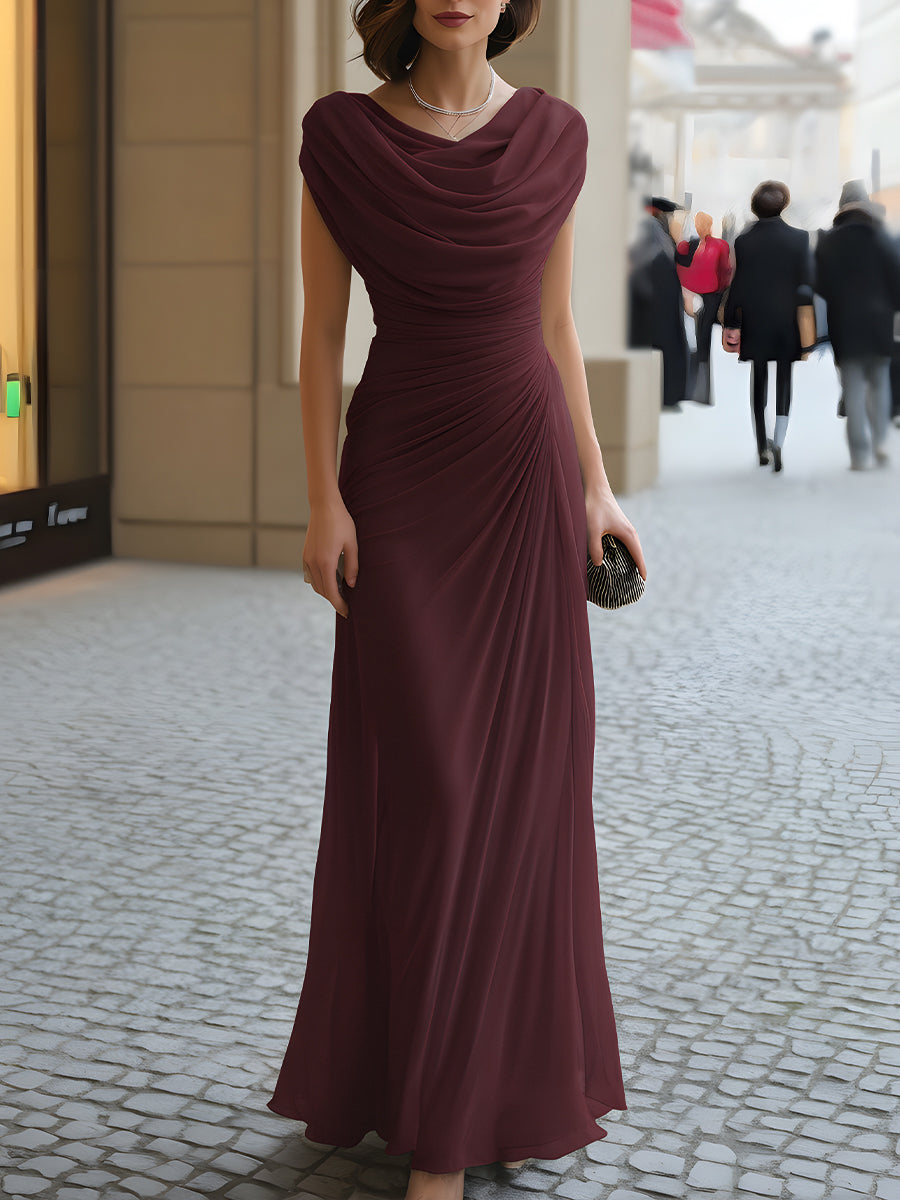 Sable | Cowl Neck Draped Wedding Guest Maxi Dress