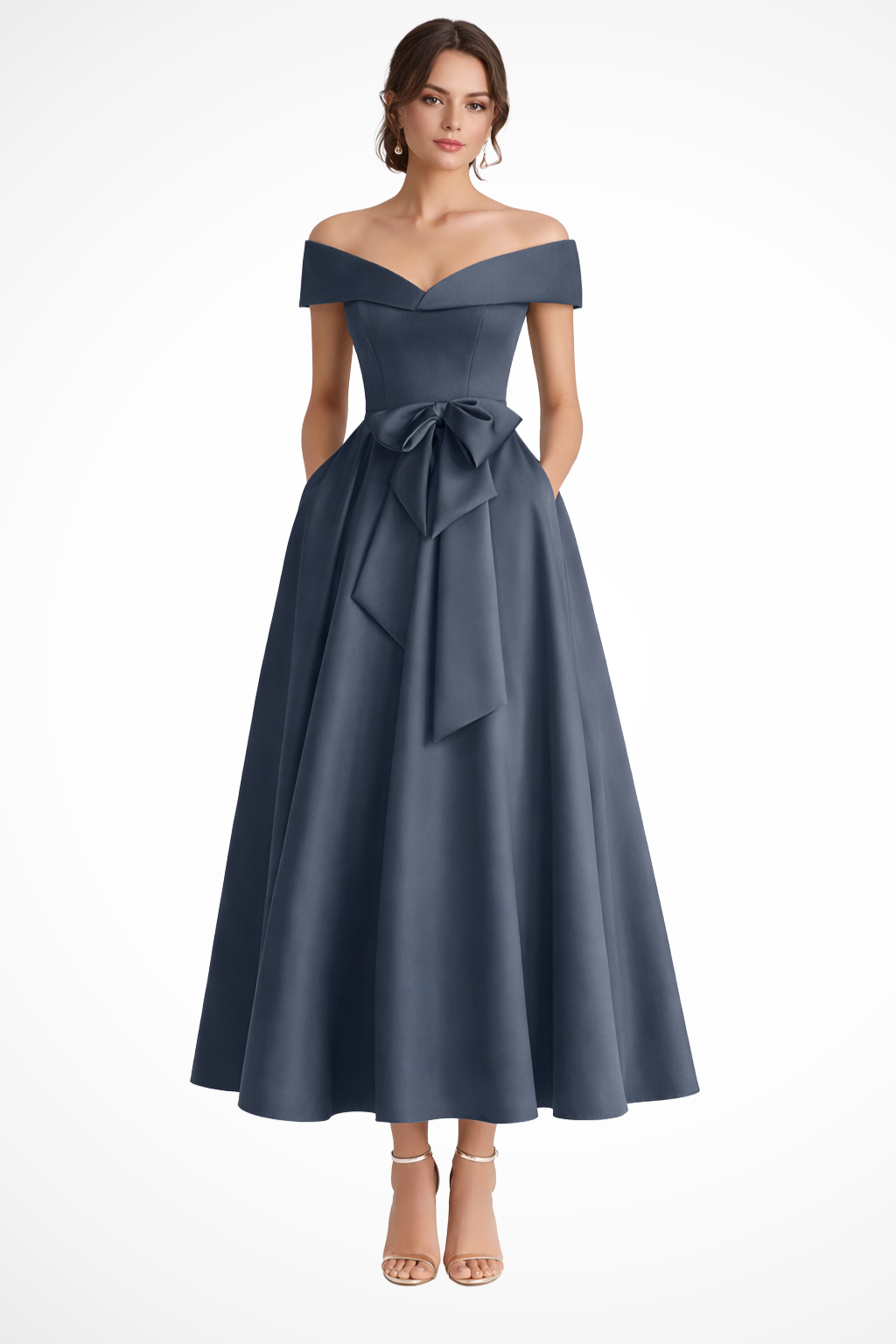 Delphine | Off Shoulder Bow Midi Dress