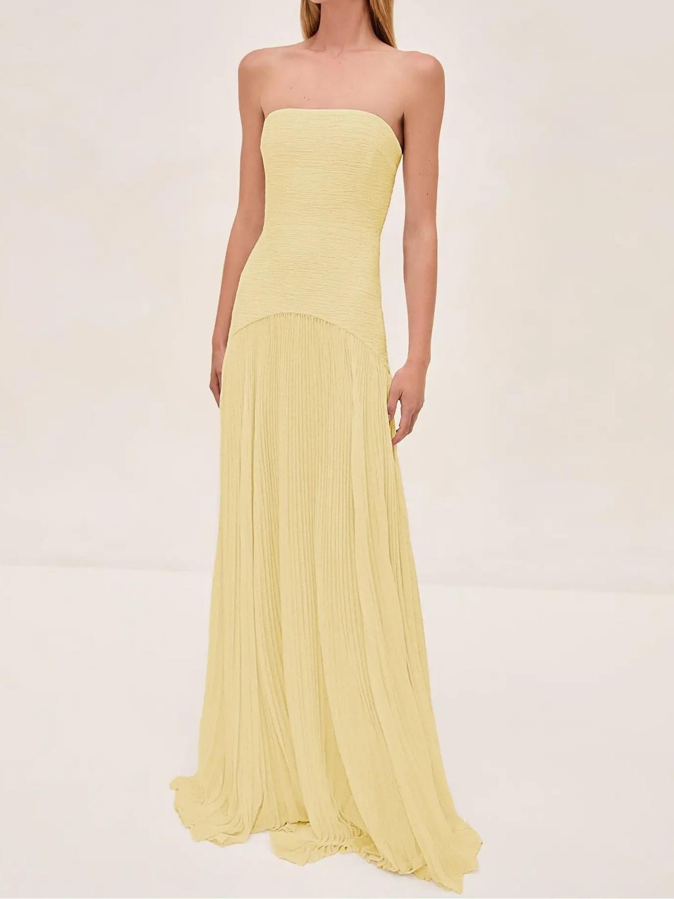 Sorelle | Strapless Pleated Maxi Dress