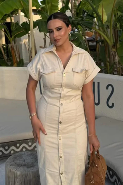 Nadine | Button Front Midi Shirt Dress