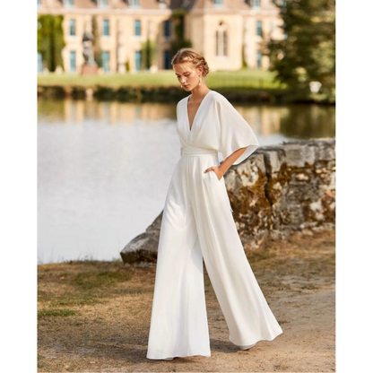 Vivienne | Draped Sleeve Wide Leg Jumpsuit