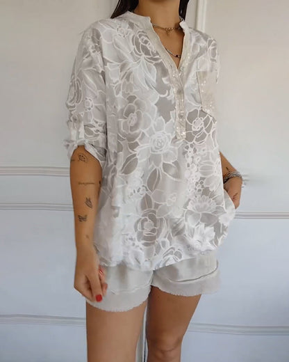 Bellina | Floral Print Blouse With Rolled Sleeves