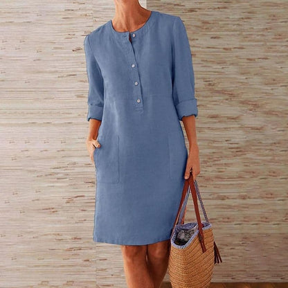 Clémentine | Button-Front Shift Midi Dress with Pockets