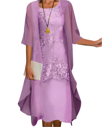Daniela | Sheer Sleeve Layered Wedding Guest Midi Dress